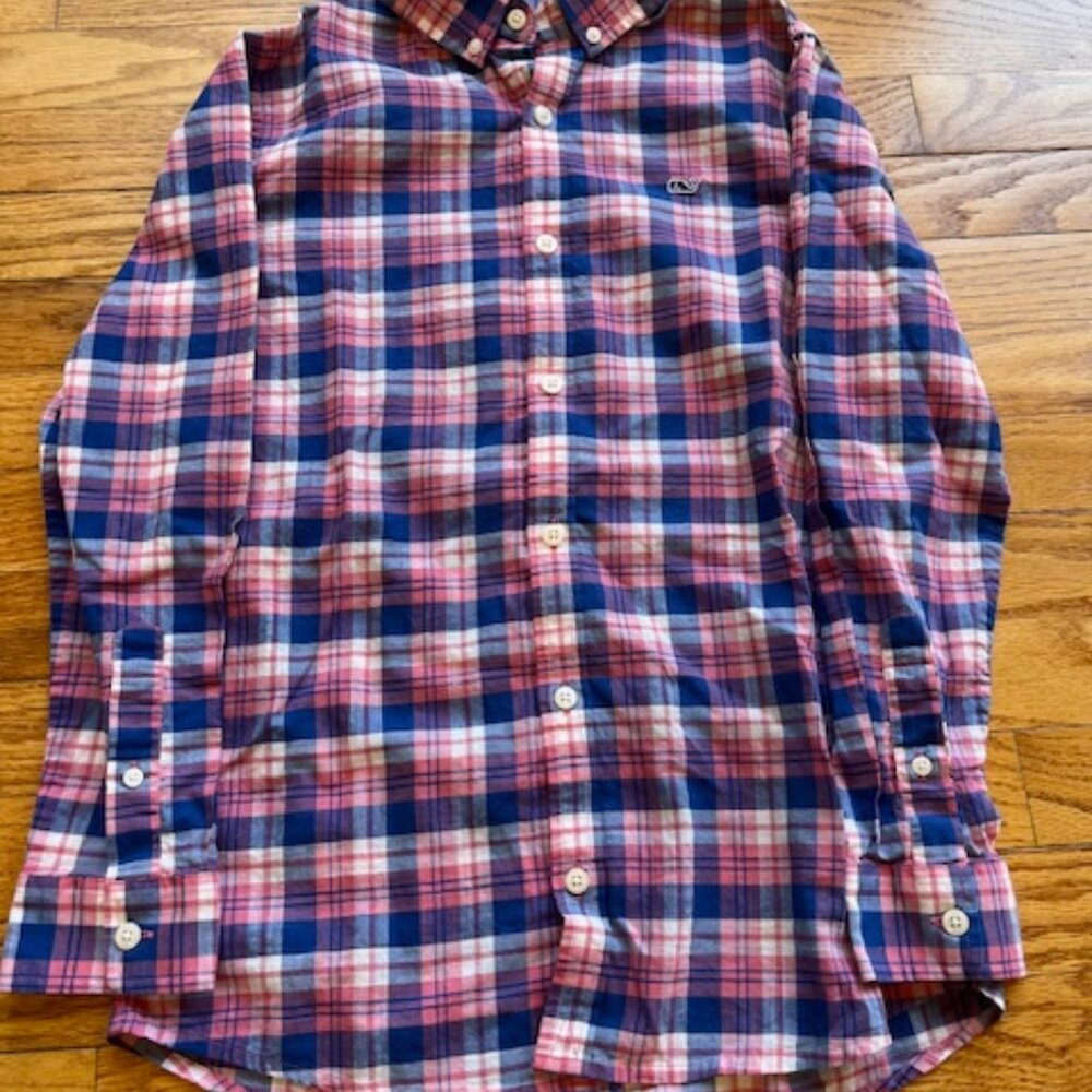 Vineyard Vines Boys Pink/White/Blue Light Weight Button Down Boys M (12-14)